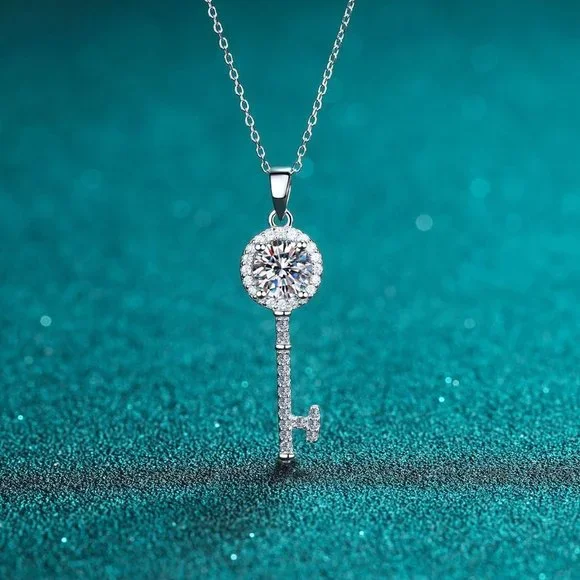 Certified 1ct. t.w. Diamond Moissanite Key Necklace NEW - Picture 3 of 7